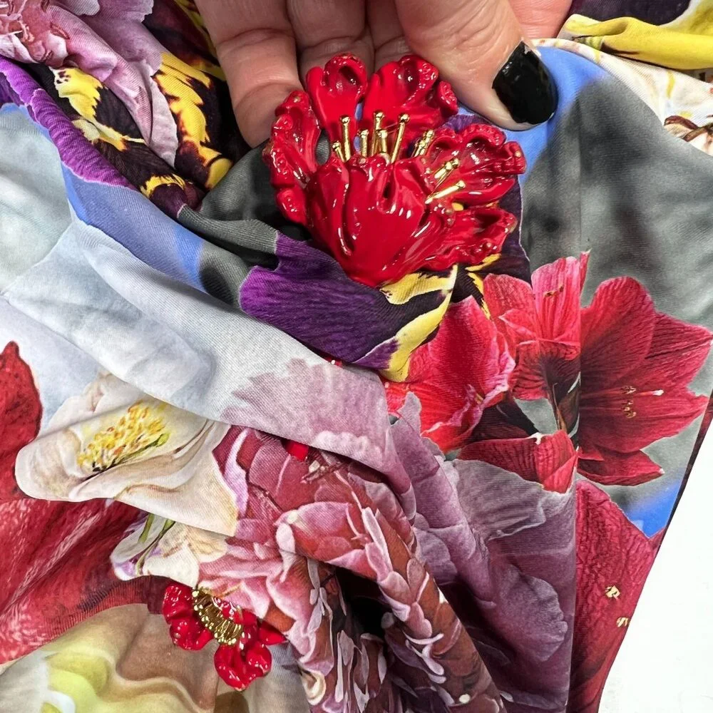 Roberto Cavalli Araki Printed Floral Dress Gathered Mini Multicolor 44  US 10 - Picture 12 of 16